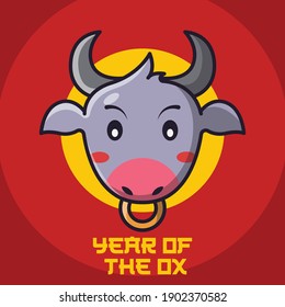 Cute Ox Vector Icon Illustration. Iconic design suitable for year of the Ox Chinese Lunar New Year Day. Premium Isolated Flat Cartoon Style.