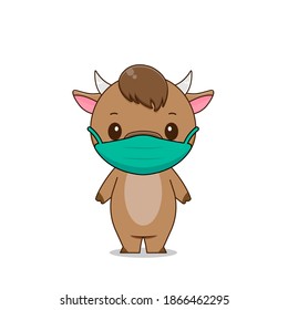 Cute ox wears a mask