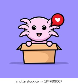 Cute oxolotl inside box cartoon character