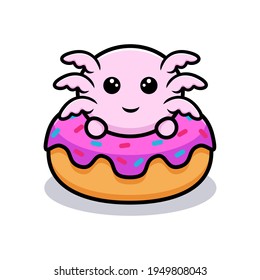 Cute oxolotl inside donut cartoon character