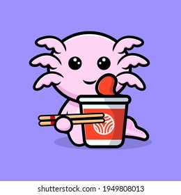 Cute oxolotl with instant noodle  cartoon character
