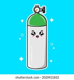 Cute Oxygen Cylinder Vectorsymbol Illustration. Medicalware Thured Illustration Symbol einzeln auf blauem Hintergrund. Gut für ein Hospital-Maskottchen, Emoticons, Aufkleber.