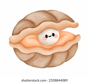 Cute Oyster Shell Character. Marine life. Flat cartoon style vector illustration isolated on white background.