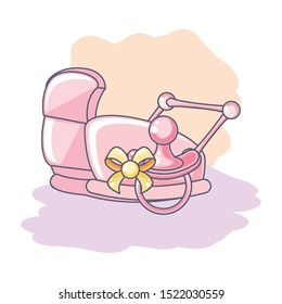 cute pacifier with baby cart vector illustration design