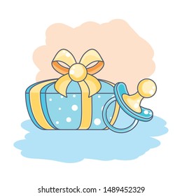 cute pacifier baby with gift box present