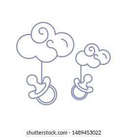 cute pacifier baby hanging in clouds