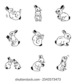 Cute Pack of Bunny Character Drawing Icons 

