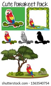 Cute pack of parakeet illustration