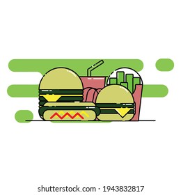 Cute package of couple lunch Illustration, junk food, fast food, restaurant, fast food menu. modern simple food vector icon, flat graphic symbol in trendy flat design style.