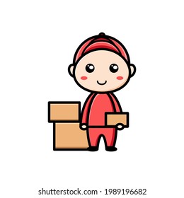 cute package courier character on white background