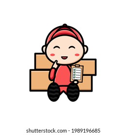cute package courier character on white background