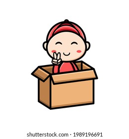 cute package courier character on white background