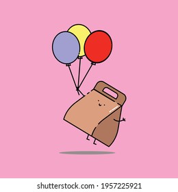 Cute package fly with balloon Illustration. junk food. fast food. modern simple food vector icon, flat graphic symbol in trendy flat design style. wallpaper. lockscreen. pattern. frame. children. 