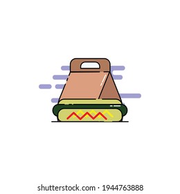 Cute package of hotdog Illustration. junk food. fast food. modern simple food vector icon, flat graphic symbol in trendy flat design style.