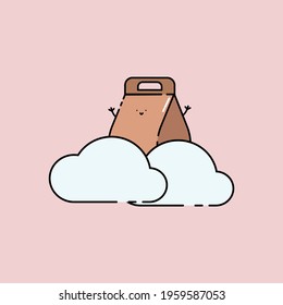 Cute  package on cloud Illustration. junk food. fast food. modern simple food vector icon, flat graphic symbol in trendy flat design style. wallpaper. lockscreen. pattern. frame. children. mascot. 