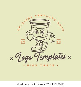 Cute Packaging Glass Character Template Logo. Vector