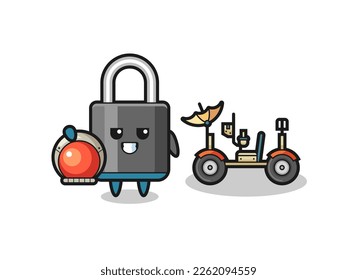 the cute padlock as astronaut with a lunar rover , cute style design for t shirt, sticker, logo element