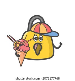 Cute Padlock Character Flat Cartoon Vector Design Illustration