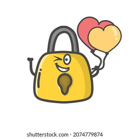 Caracteres Cute Padlock Ilustración de diseño de vectores de dibujos planos