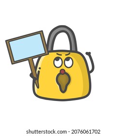 Cute Padlock Character Flat Cartoon Vector Design Illustration