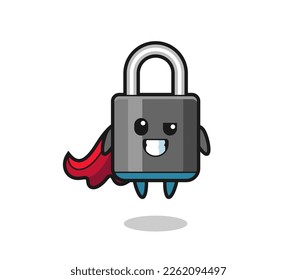 el lindo personaje de candado como superhéroe volador, diseño de estilo lindo para camiseta, pegatina, elemento logo