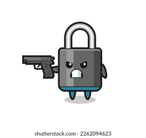 la tira del personaje del candado lindo con una pistola , diseño de estilo lindo para camiseta, pegatina, elemento logo