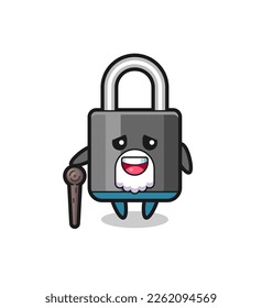 cute padlock grandpa is holding a stick , cute style design for t shirt, sticker, logo element