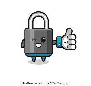 cute padlock with social media thumbs up symbol , cute style design for t shirt, sticker, logo element