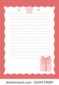 Cute page template for notebook or diary in pink color with gift box