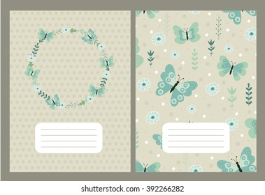 Cute pages for notes with butterflies . Tenderness, softness. Notebooks,decals, diary, school accessories. Cute vector design