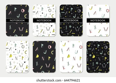 Cute pages for notes. Notebooks,cards, decals, diary, school accessories. Seamless pattern  with colorful alphabet letters under mask.