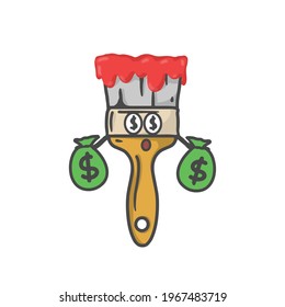 Cute Paint Brush Character Flat Cartoon Vector Template Design Illustration