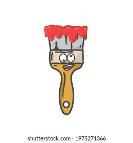 Cute Paint Brush Character Flat Cartoon Vector Template Design Illustration