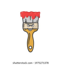 Cute Paint Brush Character Flat Cartoon Vector Template Design Illustration