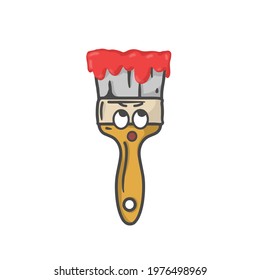 Cute Paint Brush Character Flat Cartoon Vector Template Design Illustration