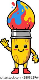Cute Paint Brush Mascot vector illustration, clean editable design for logo, icon, mascot, sticker, branding and commercial graphic projects.