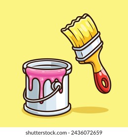 Cute paint brush wall paint brush flat paint brush cartoon design vector design illustration