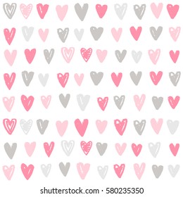 Cute paint hand drawn hearts background. Vector seamless pattern