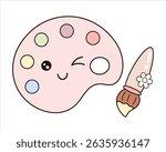 Cute paint palette and brush isolated clipart on white background, hand drawn vector illustration in flat style	
