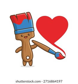 Personagem Paintbrush bonito Desenhando com carinho uma ilustração coração vermelho vibrante