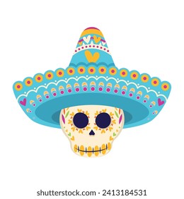 Cute painted dia de los muertos skull Vector illustration