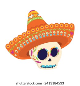 Cute painted dia de los muertos skull Vector illustration