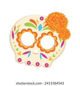 Cute painted dia de los muertos skull Vector illustration