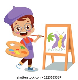 cute painter boy painting colour