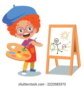 cute painter boy painting colour