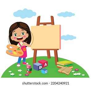 Cute Painter Girl Painting And Her Beautiful Painting