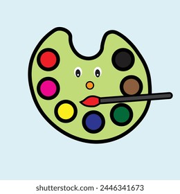 Cute painting palette with paint brush as mouth