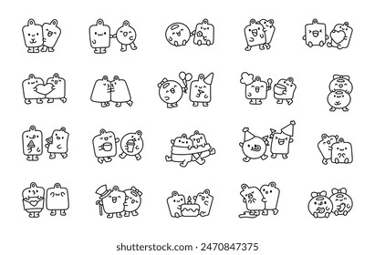 Cute pair of kitchen boards. Coloring Page. Funny wooden friends. Hand drawn style. Vector drawing. Collection of design elements.