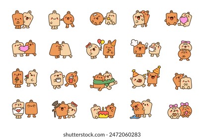 Cute pair of kitchen boards. Funny wooden friends. Hand drawn style. Vector drawing. Collection of design elements.