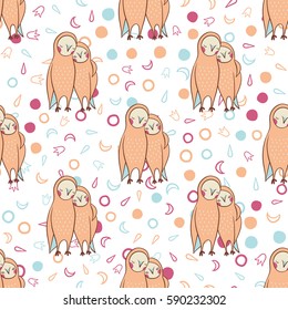 Cute pair of owls in love seamless pattern for wrapping and textile